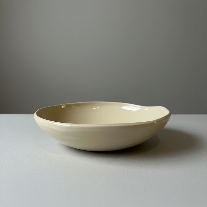 Beige ceramic bowl studio shot